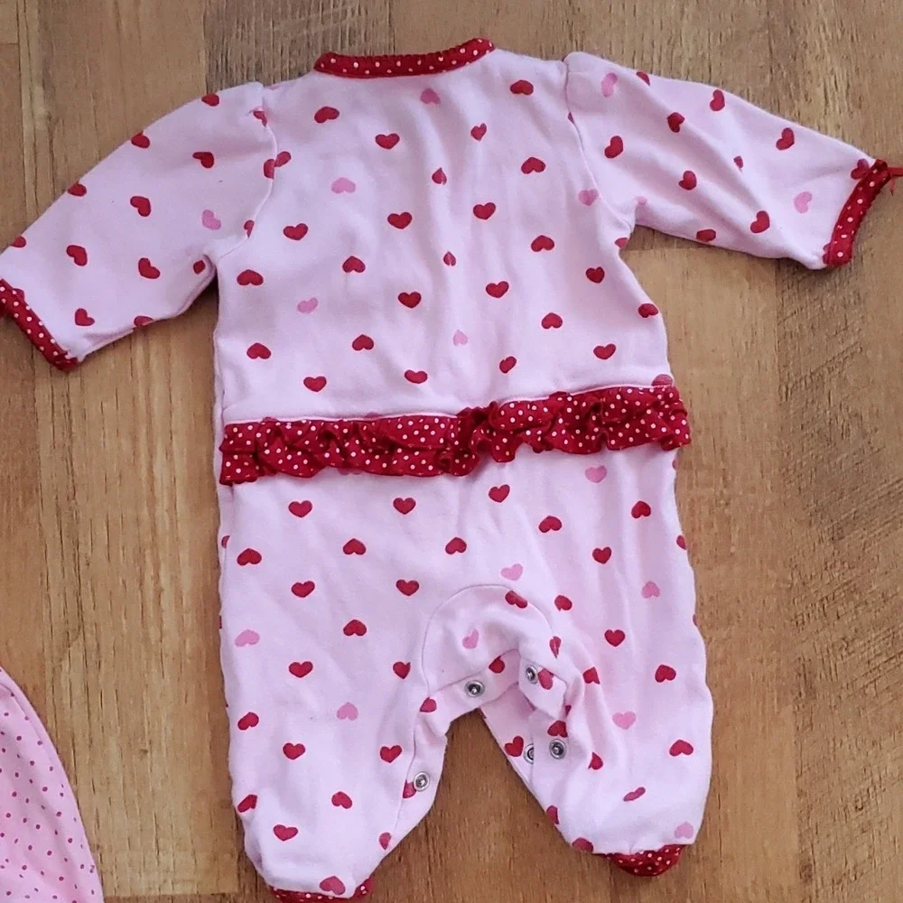 Circo Girls Pink polka Dot Mom Footie and Carters‎ Pink Heart Footie 3M